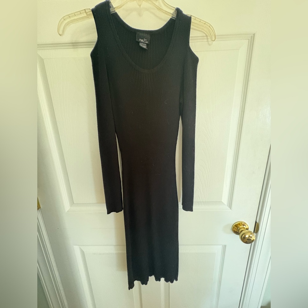 Black cold shoulder sweater dress